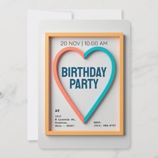 Modern Minimalist Heart Personalised Invitation (Front)