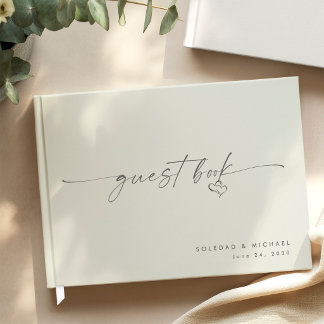 Modern Minimalist Heart Script Wedding Guest Book