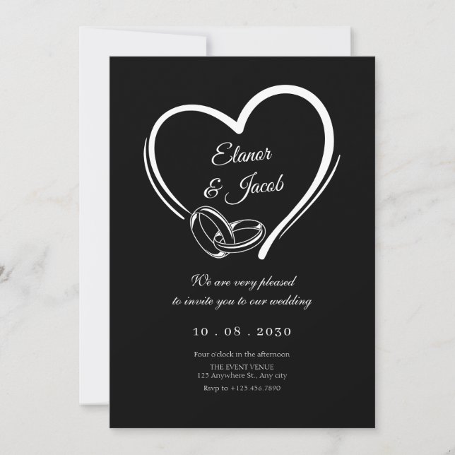 Modern minimalist heart wedding couple ring invitation (Front)
