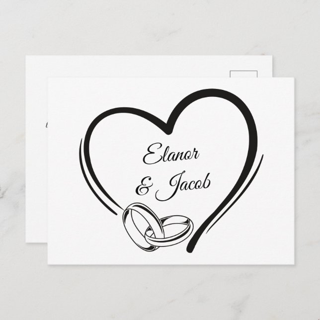 Modern minimalist heart wedding couple ring postcard (Front/Back)