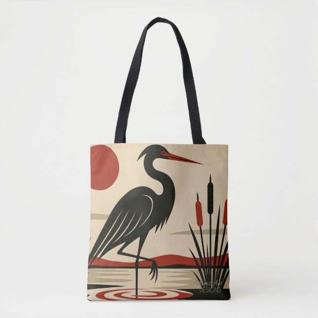 Modern Minimalist Heron by the Lake Tote Bag (Front)