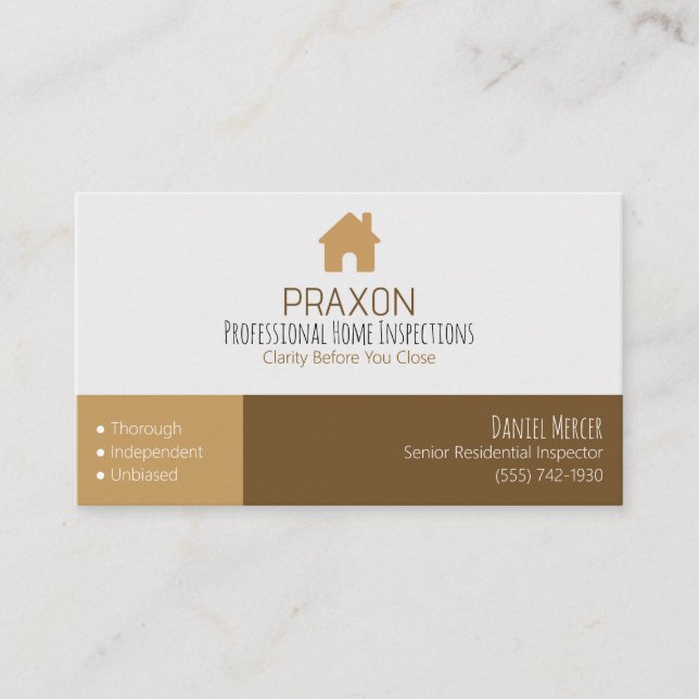 Modern Minimalist Home Inspector Business Card (Front)