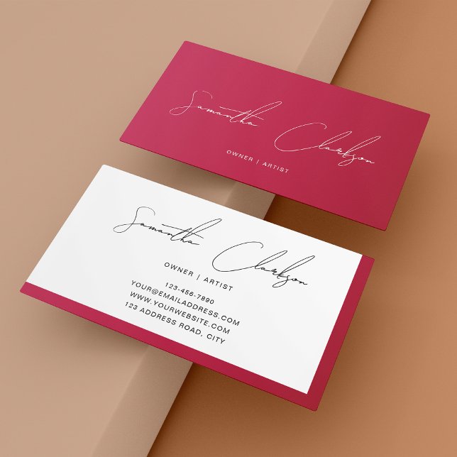 Modern Minimalist Hot Pink Handwritten Script Business Card (Creator Uploaded)