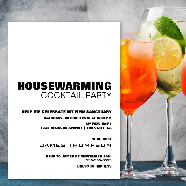 Modern Minimalist Housewarming Cocktail Party Invitation (Creator Uploaded)
