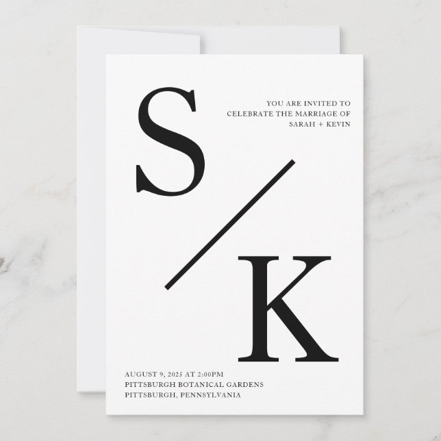 Modern Minimalist Inital Wedding Invitation (Front)