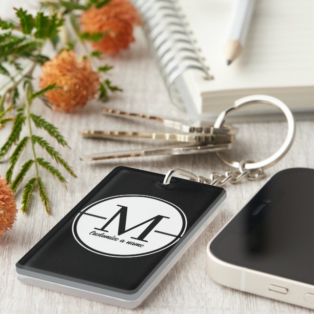Modern Minimalist Initial Monogram Acrylic Keychai Key Ring (Front Right)