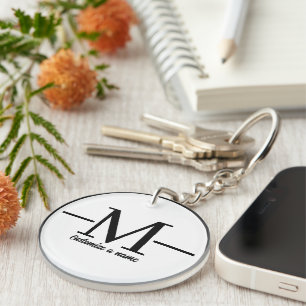 Modern Minimalist Initial Monogram Custom Name Key Ring