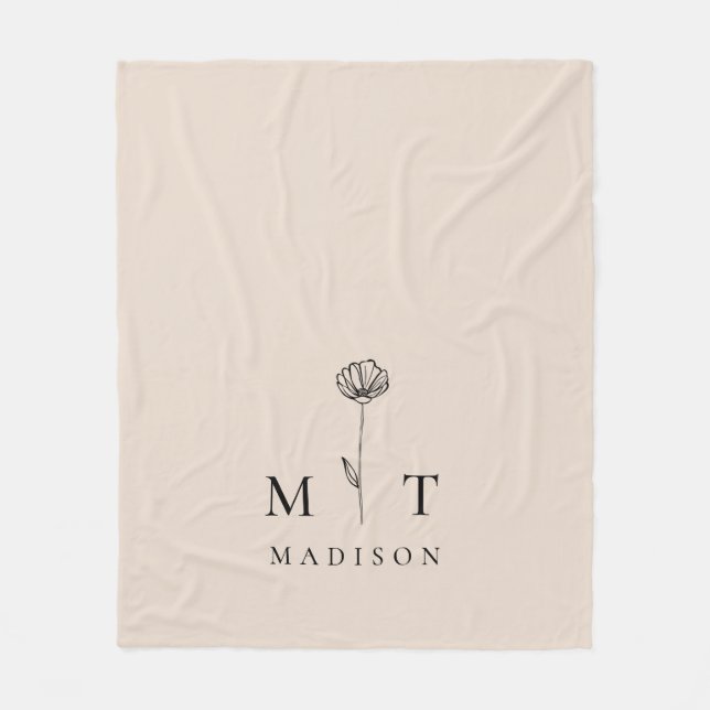 Modern Minimalist Initial Monogram Fleece Blanket (Front)
