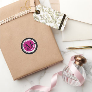 Modern Minimalist Initial Monogram Letter M Pink B Classic Round Sticker