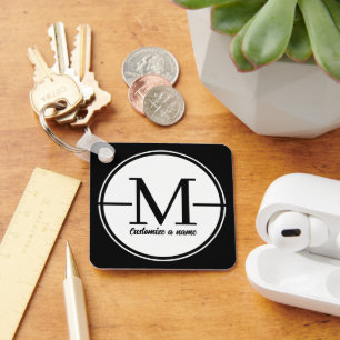 Modern Minimalist Initial Monogram Square Keychain