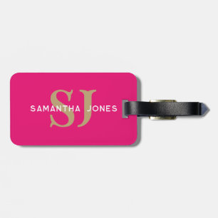 Modern Minimalist Initials Hot Pink Monogrammed Luggage Tag