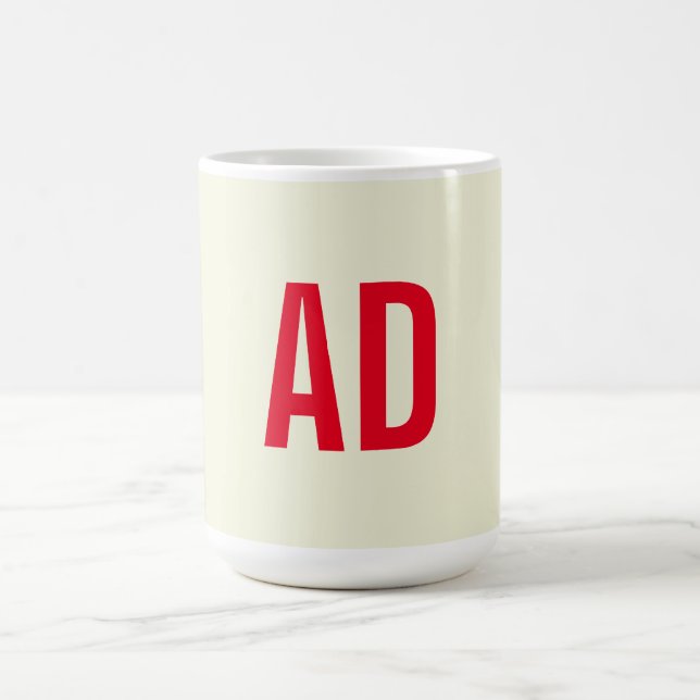 Modern Minimalist Initials Red Monogram Beige Coffee Mug (Center)