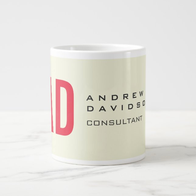 Modern Minimalist Initials Red Monogram Beige Large Coffee Mug (Front)