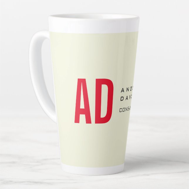 Modern Minimalist Initials Red Monogram Beige Latte Mug (Left Angle)