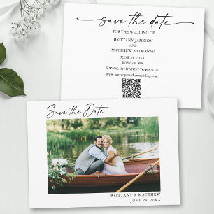 Modern Minimalist Ink Script Couple Photo QR Code Save The Date