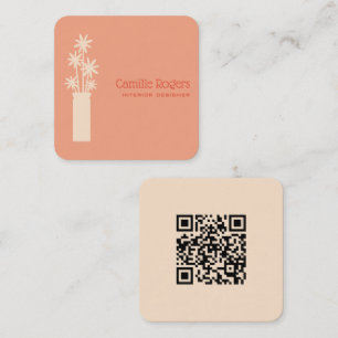 Modern Minimalist Interior Designer w/ QR Code Square Business Card