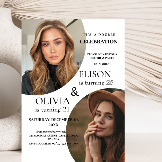 Modern Minimalist Invite two Photo Double Birthday (Creator Uploaded)