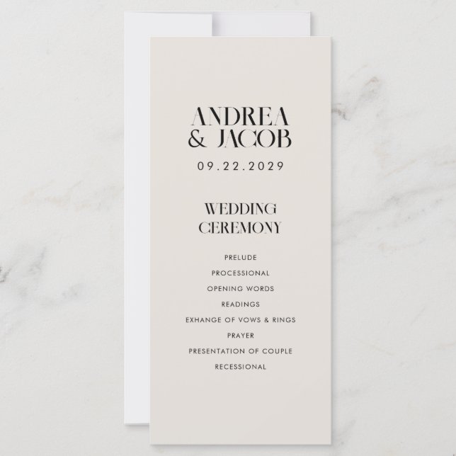 Modern Minimalist Ivory Chic Wedding Program (Front)