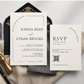 Modern Minimalist Ivory Editorial Wedding Invitation