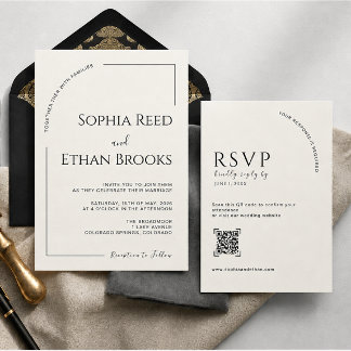 Modern Minimalist Ivory Editorial Wedding Invitation