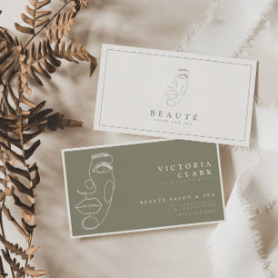 Modern Minimalist Ivory/Olive Salon Business Cards