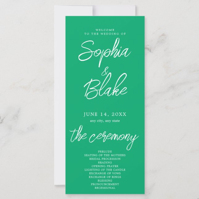 Modern Minimalist Jade Green Wedding Program (Front)