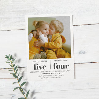 Modern Minimalist Joint Birthday Party Photo Invitation