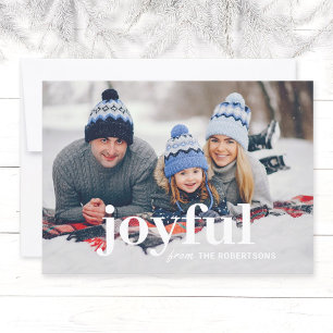 Modern Minimalist Joyful 1 Photo Christmas Card