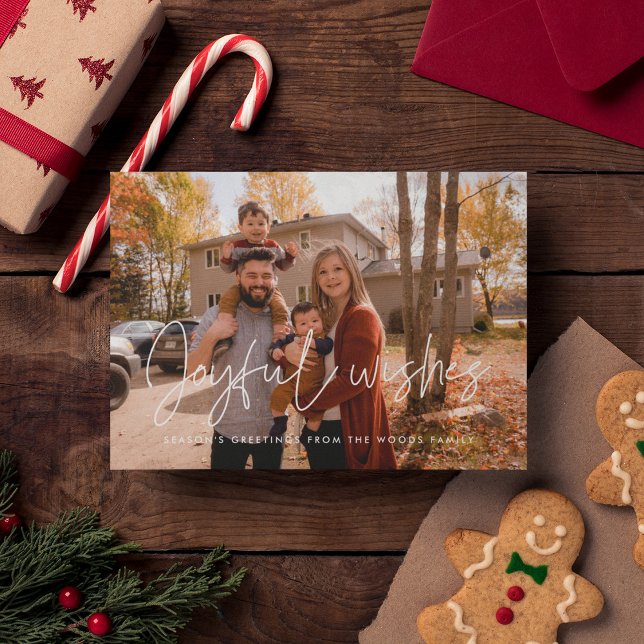 Modern Minimalist Joyful Wishes Photo Christmas Holiday Card (Creator Uploaded)