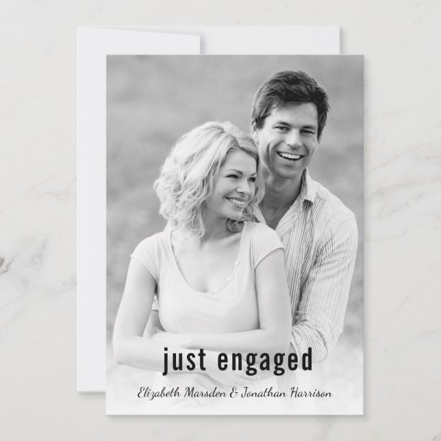 Modern Minimalist Just Engaged Photo Party Invitation (Front)