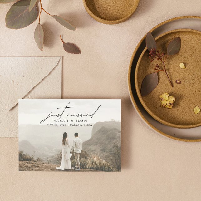 Modern Minimalist Just Married 2 Photo Wedding Announcement (Just Married! Share Our Joy with Our Wedding Announcement. 💍💌 [Customize Here])