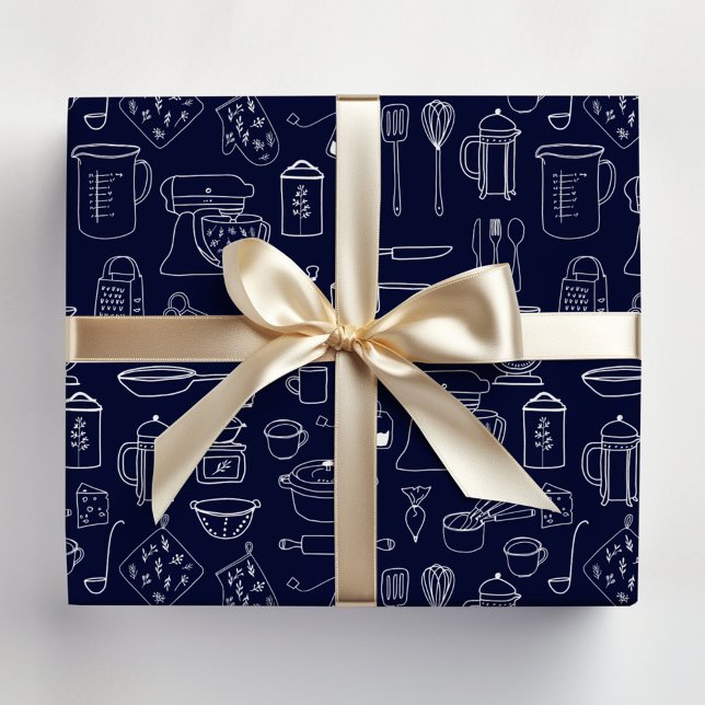 Modern Minimalist Kitchen Cooking Utensils Wrapping Paper (In situ)