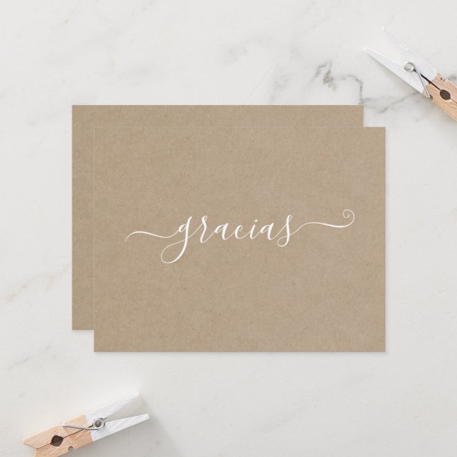 Modern Minimalist Kraft Gracias Card (Front/Back In Situ)