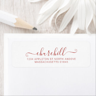 Modern Minimalist Last Name Script Calligraphy Red