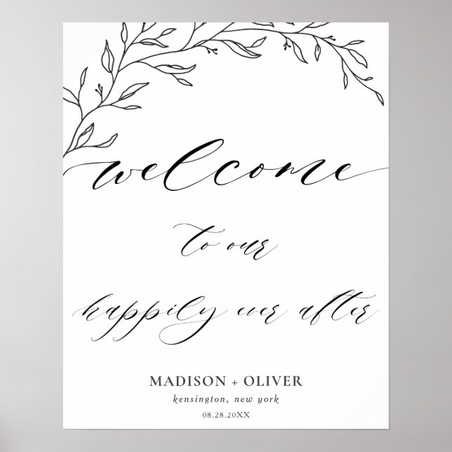 Modern Minimalist Laurel Branch Wedding Welcome  P Poster (Front)