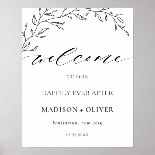 Modern Minimalist Laurel Branch Wedding Welcome  Poster (Front)