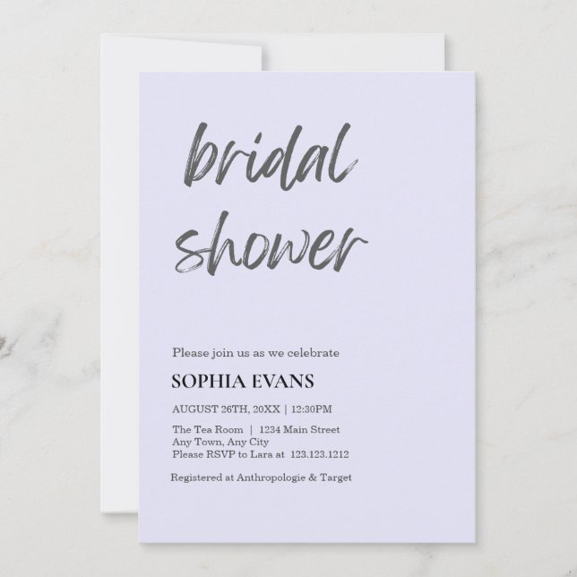 Modern Minimalist Lavender Bridal Shower Invitation (Front)