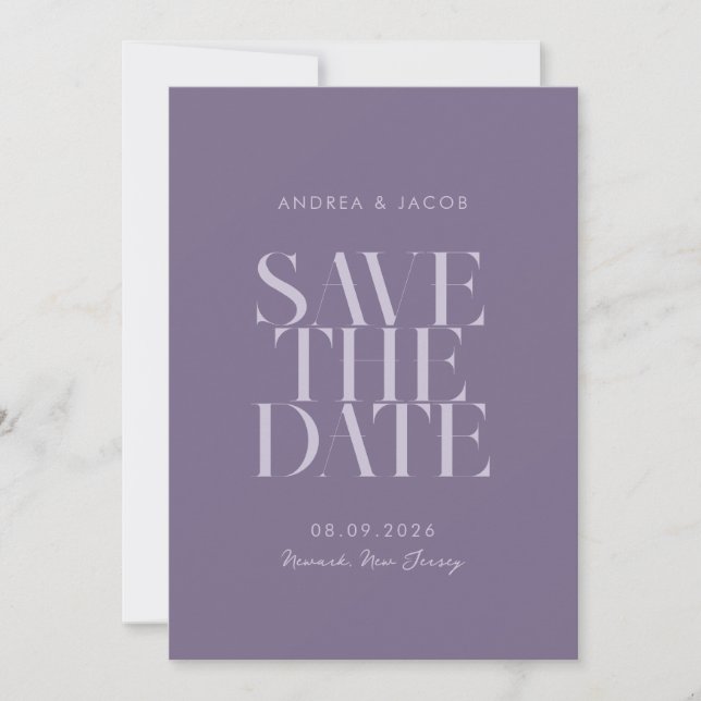 Modern Minimalist Lavender Purple Chic Wedding Save The Date (Front)