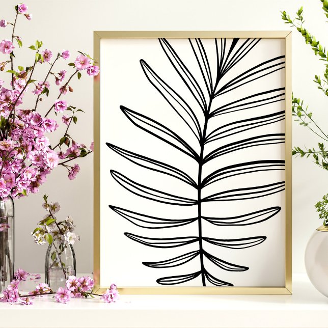 Modern Minimalist Leaf Line Art Drawing in Black Poster (Creator Uploaded)