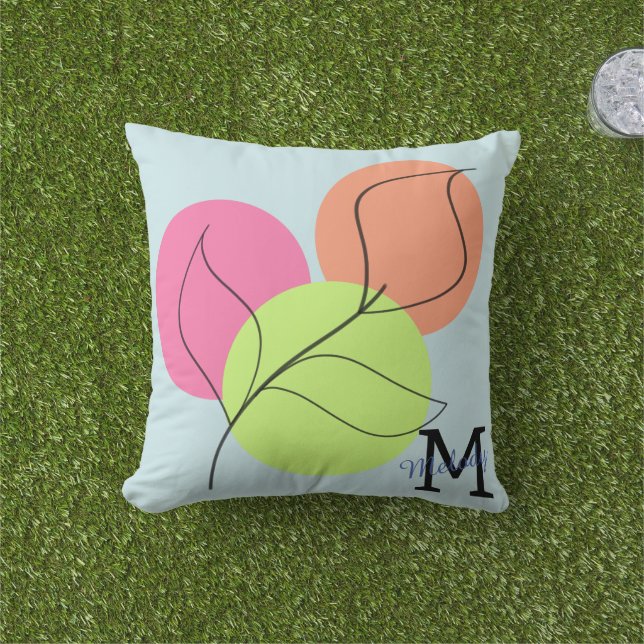 modern Minimalist Leaf Line Art Pastel Gradient Cushion (Grass)