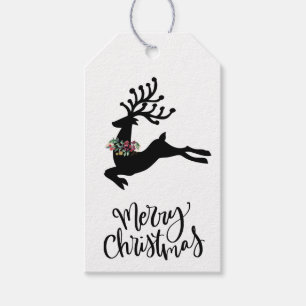 Modern Minimalist Leaping Reindeer Merry Christmas Gift Tags