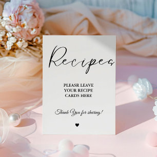 Modern Minimalist Leave your Recipes Bridal shower Pedestal Sign