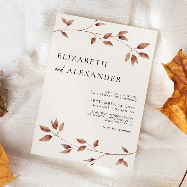 Modern Minimalist Leaves Fall Wedding Invitation (Creator Uploaded)