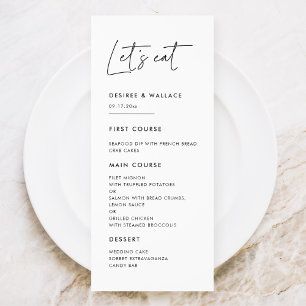Modern minimalist Let's eat wedding menu card