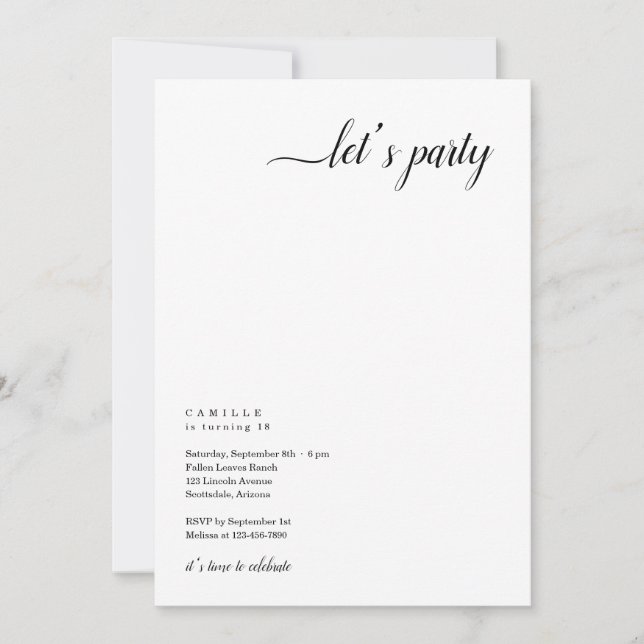 Modern & Minimalist Let's Party Invitation (Front)