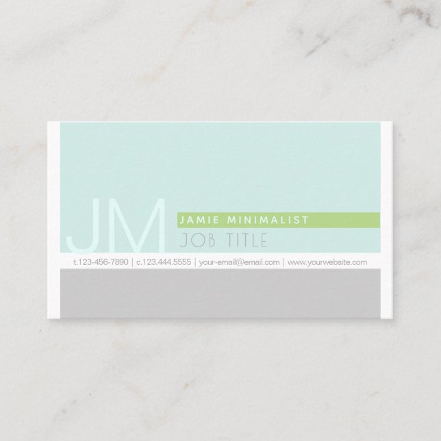 Modern Minimalist | Light Blue Green Grey Business Card (Front)