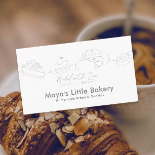 Modern Minimalist Line Art Bakery Pastry Chef Business Card