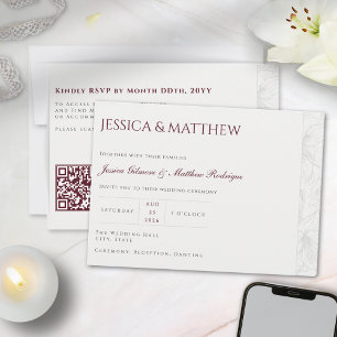 Modern Minimalist Line Art Floral QR Code Wedding Invitation