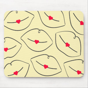 Modern Minimalist Line Art Lips Sunshine Yellow Mouse Pad