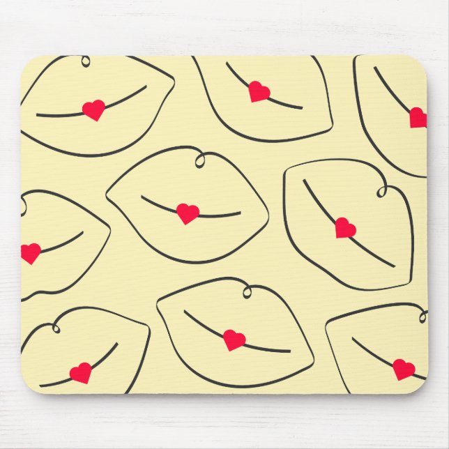 Modern Minimalist Line Art Lips Sunshine Yellow Mouse Pad (Front)